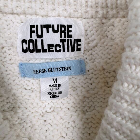 Future Collective Reese Blutstein Women's MED Cropped Cream Cable Knit Sweater - Picture 6 of 9